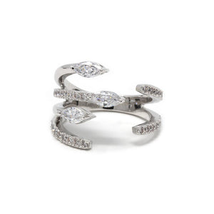 Rhodium Plated Adjustable CZ Ring - Mimmic Fashion Jewelry