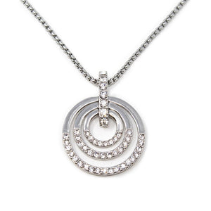 Rhodium Plated Necklace with Pave Open Circle Pendant - Mimmic Fashion Jewelry