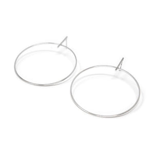 Round Bar Hoop Stud Earrings 24kt White Gold Dip - Mimmic Fashion Jewelry