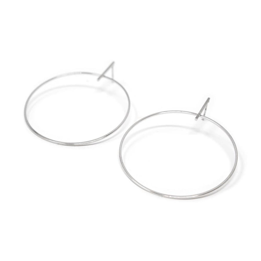Round Bar Hoop Stud Earrings 24kt White Gold Dip - Mimmic Fashion Jewelry