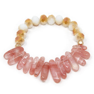 Semi Precious Stone Stretch Bracelet Pink - Mimmic Fashion Jewelry