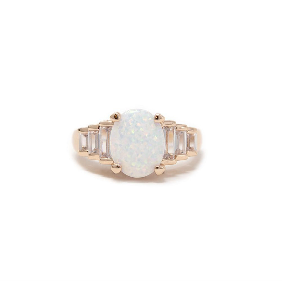 SemiPrecious Opal Stone Ring Rose G Tone - Mimmic Fashion Jewelry