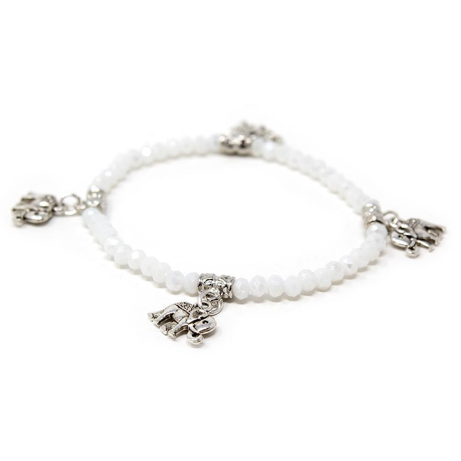 Set of Three Glass Bead Bracelets with Elephant Charms White - Mimmic Fashion Jewelry