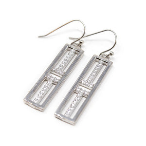 Silver Tone Rectangular Pave Drop Earrings - Mimmic Fashion Jewelry