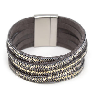 Six Row Bracelet Suede Chain Silver Tone - Mimmic Fashion Jewelry
