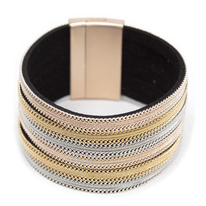 Six Row Bracelet Suede Chain Three Tone - Mimmic Fashion Jewelry