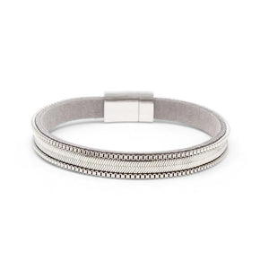 Snake Chain Leather Bracelet Silver Tone - Mimmic Fashion Jewelry