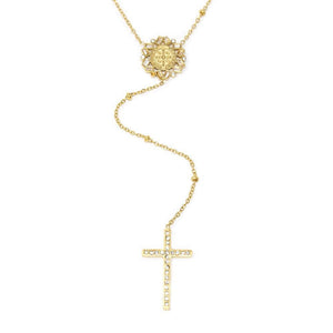 Stainless St Delicate CZ Rosary Gld Pl - Mimmic Fashion Jewelry
