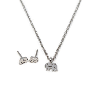 Stainless St Elephant Baby Neck Earrings Set - Mimmic Fashion Jewelry