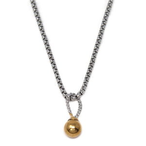Stainless St Necklace with Two Tone Gold Ball Pendant - Mimmic Fashion Jewelry
