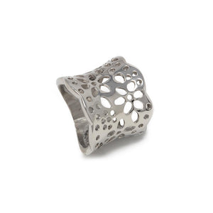 Stainless St Open Flower Wide Ring - Mimmic Fashion Jewelry