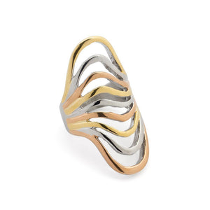 Stainless St Ring 3 Tone Wave - Mimmic Fashion Jewelry
