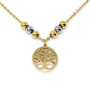 Stainless St Tree of Life Neck Set Two Tone - Mimmic Fashion Jewelry