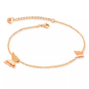 Stainless Steel 3D Butterfly 8" Anklet Rose Gold Plated