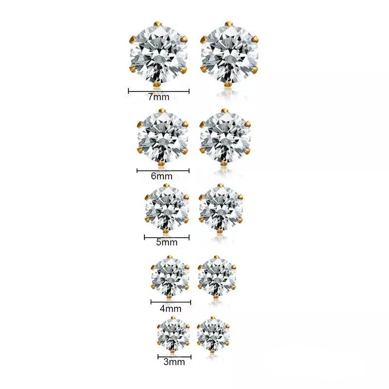 Stainless Steel 8MM CZ Round Stud Earrings Gold Plated
