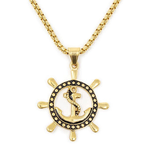 Stainless Steel Anchor Wheel Pendant Gold Plated - Mimmic Fashion Jewelry