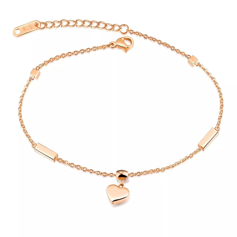 Stainless Steel Anklet with Heart Charm Rose Gold Plated