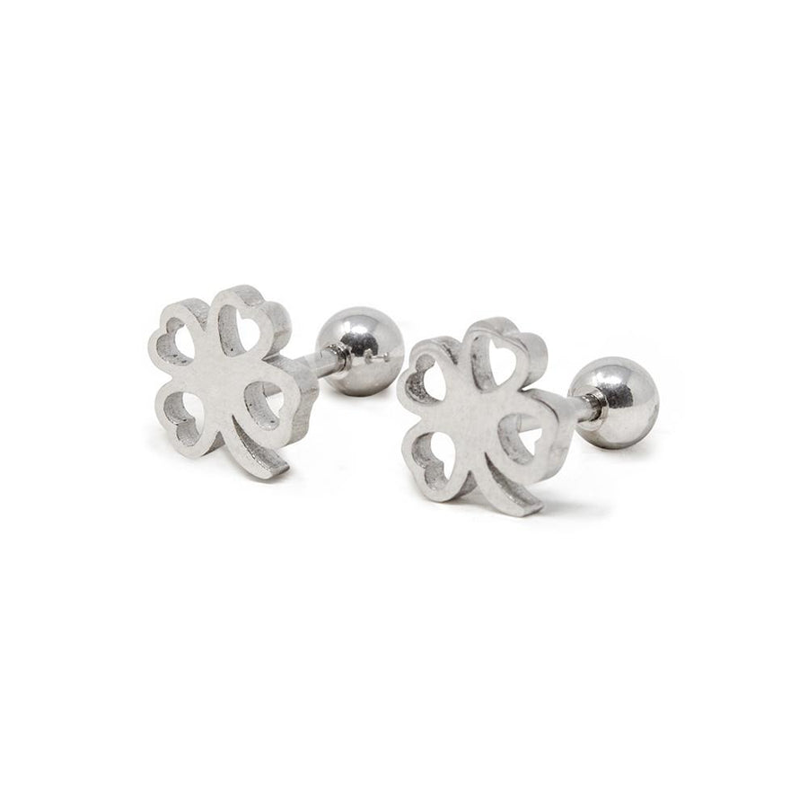 Stainless Steel Baby Stud Earrings Shamrock - Mimmic Fashion Jewelry
