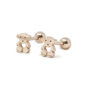 Stainless Steel Baby Stud Earrings Tiny Bear Rose Gold Plated - Mimmic Fashion Jewelry