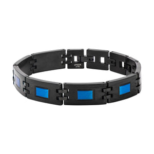 Stainless Steel Black Ion Plated with Blue Square Bracelet - Mimmic Fashion Jewelry