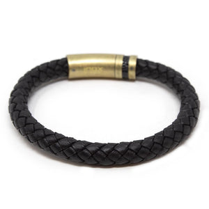 Stainless Steel Black Leather Braided Bracelet Antique Gold Clasp - Mimmic Fashion Jewelry