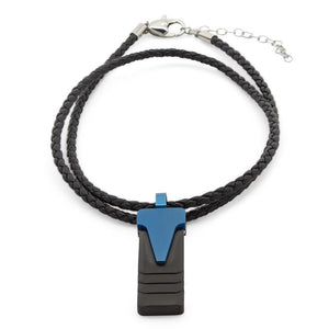 Stainless Steel Blue Ion Plated Pendant with Leather Necklace - Mimmic Fashion Jewelry