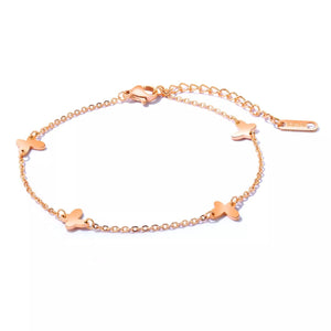 Stainless Steel Butterfly 8" Anklet Rose Gold Plated