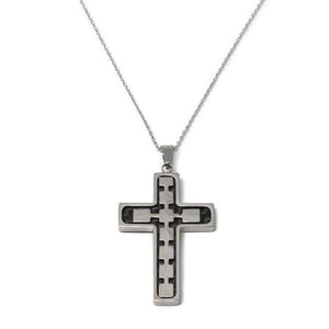 Stainless Steel Carbon Fiber Cross Pendant Necklace - Mimmic Fashion Jewelry