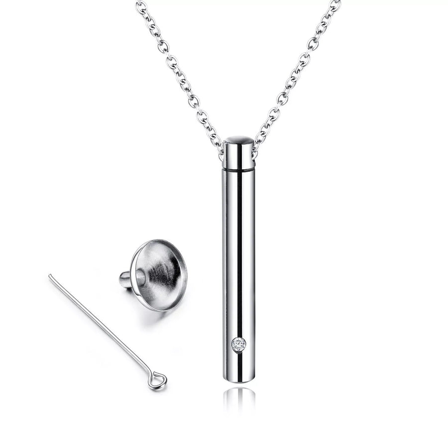 Stainless Steel Cremation Cylinder Pendant Necklace