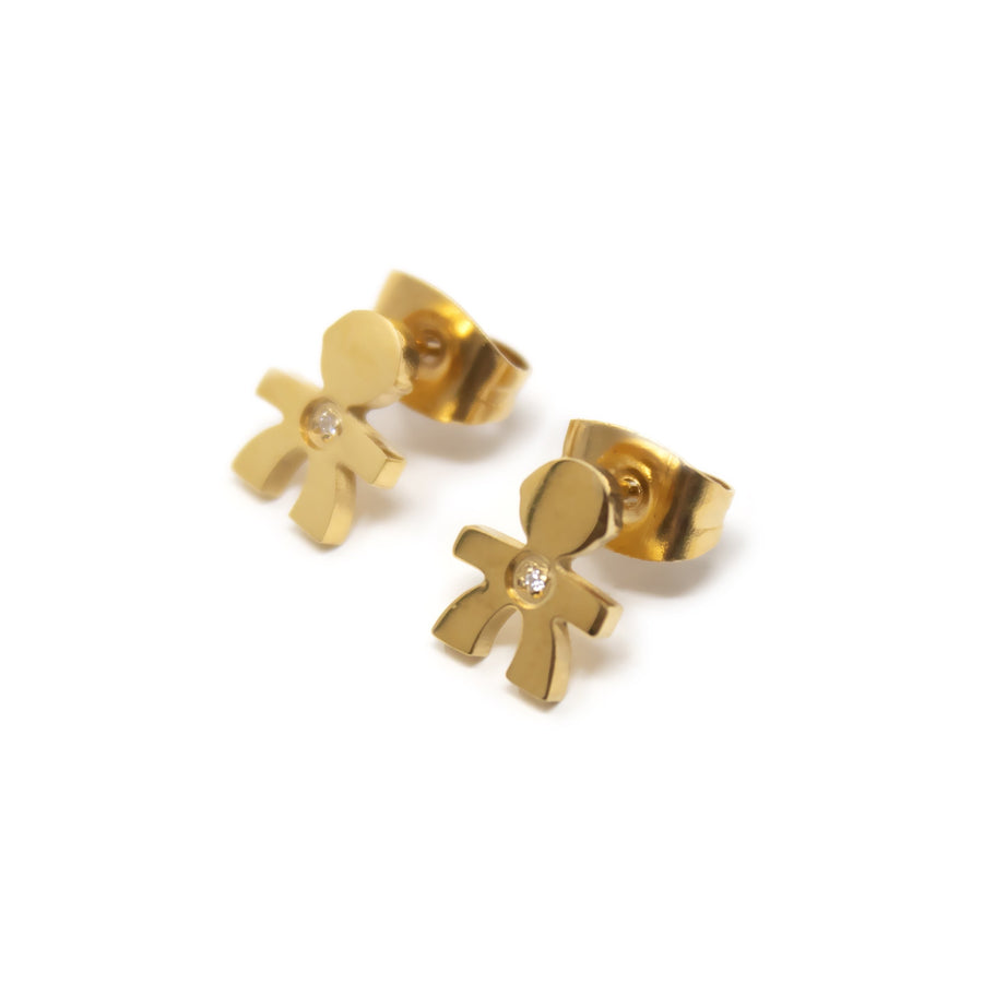Stainless Steel Crystal Boy Earrings Gold Plated - Mimmic Fashion Jewelry