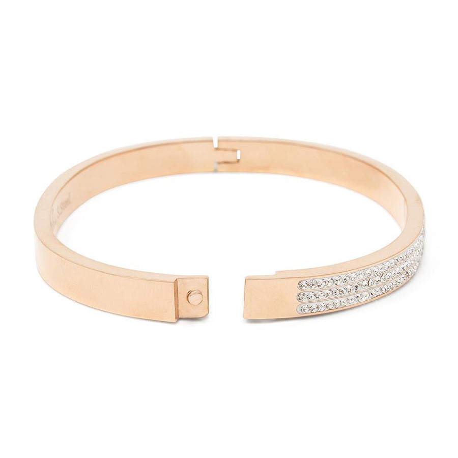 Stainless Steel Crystal Pave Band Bracelet Rose Gold Plated - Mimmic Fashion Jewelry