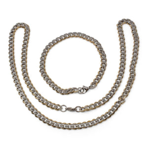 St Steel Curb Chain Necklace Bracelet Set - Mimmic Fashion Jewelry