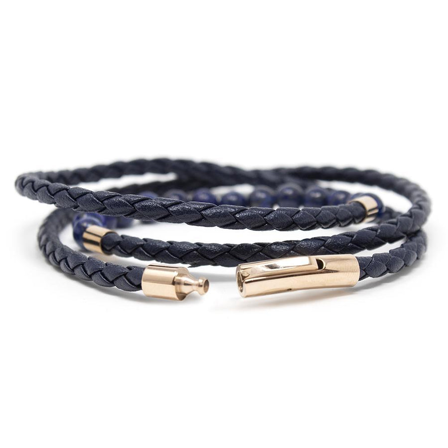Stainless Steel Double Wrap Lapis Beads Men's Bracelet Blue - Mimmic Fashion Jewelry