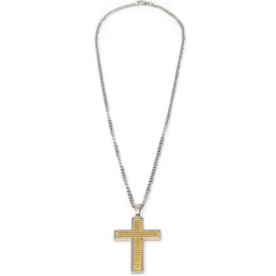 Stainless Steel Gold Ion Plated Lord's Prayer Spinner Cross Pendant with Chain - Mimmic Fashion Jewelry