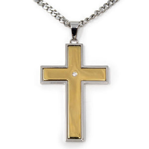 Stainless Steel Gold Ion Plated Lord's Prayer Spinner Cross Pendant with Chain - Mimmic Fashion Jewelry
