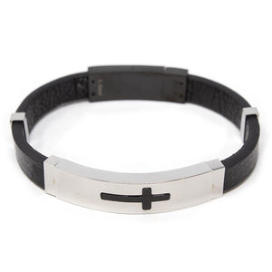 Stainless Steel Leather Bracelet Cross Station - Mimmic Fashion Jewelry
