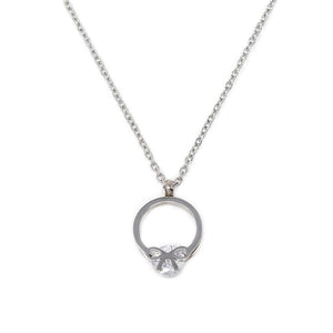 Stainless Steel Necklace with CZ Ring Pendant - Mimmic Fashion Jewelry