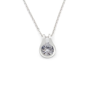 Stainless Steel Necklace with Large Drop CZ Pendant - Mimmic Fashion Jewelry