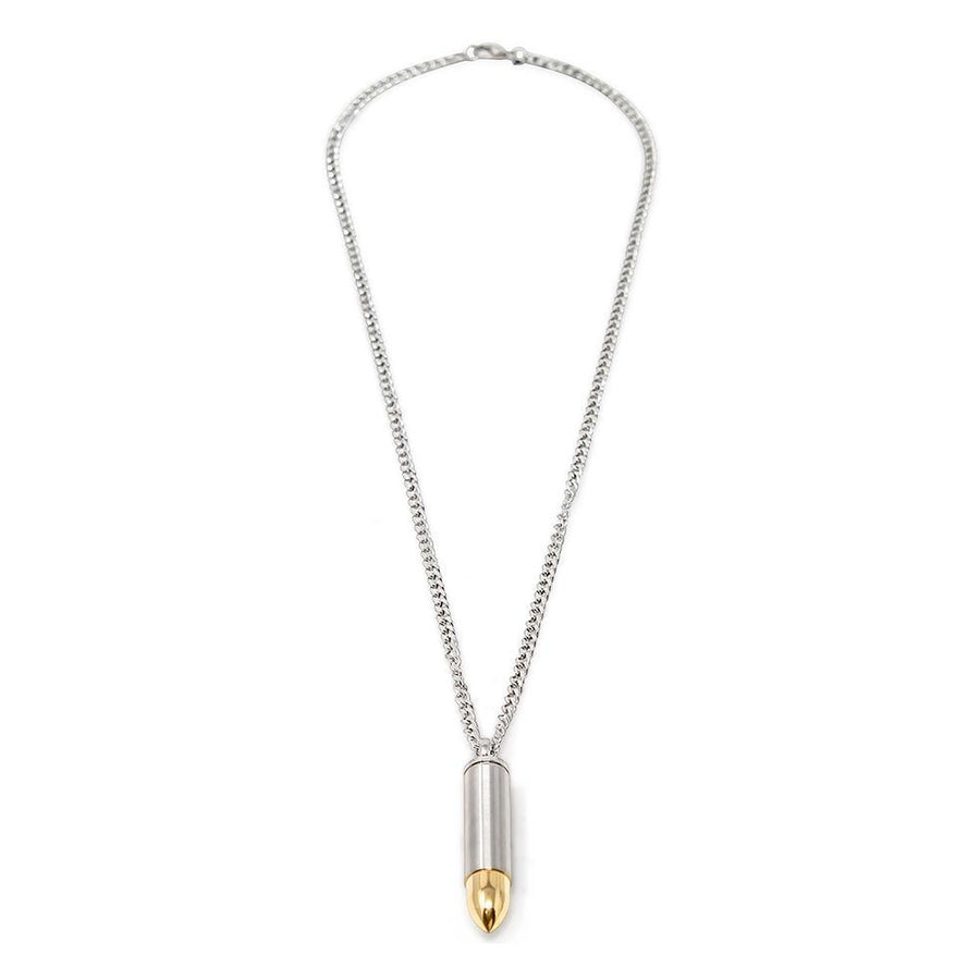 Stainless Steel Necklace with Two Tone Bullet Pendant - Mimmic Fashion Jewelry