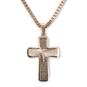 Stainless Steel Prayer Cross Pendant Chain Rose Gold Plated - Mimmic Fashion Jewelry
