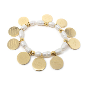 Stainless Steel Ten Commandment Pearl Bracelet Gold Plated - Mimmic Fashion Jewelry