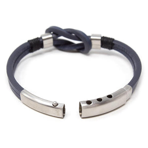 Stainless Steel With Knot Leather Bracelet Blue - Mimmic Fashion Jewelry