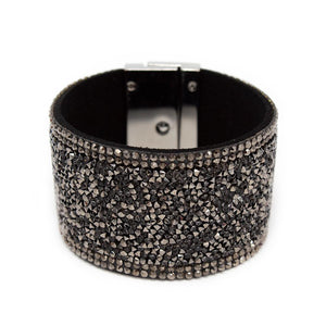 Suede Cuff Bracelet Crystals Dark Grey - Mimmic Fashion Jewelry