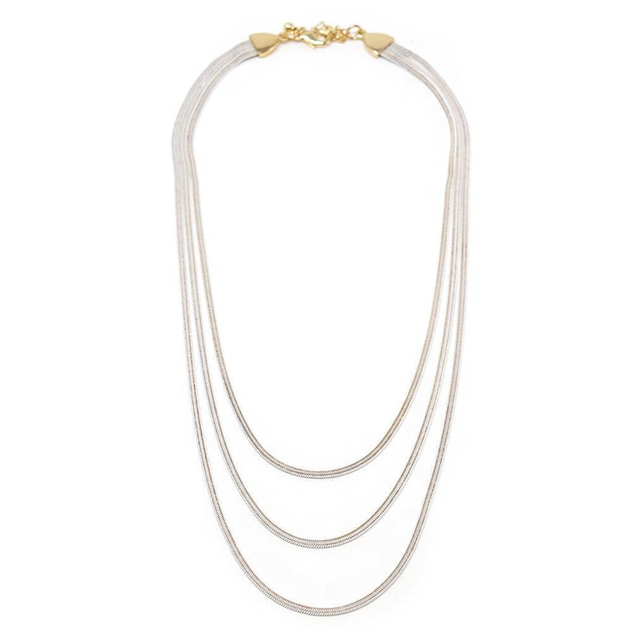 Three Layer Liquid Metal Necklace Gold/White - Mimmic Fashion Jewelry