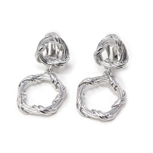 Twisted Open Circle Clip On Rhodium Plated Earrings - Mimmic Fashion Jewelry