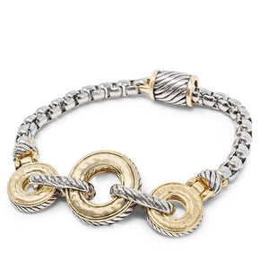2 Tone Hammered Rings Box Chain Bracelet - Mimmic Fashion Jewelry