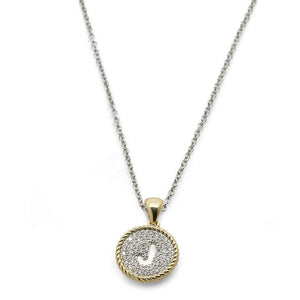 2Tone Necklace Round Pave Initial - J - Mimmic Fashion Jewelry