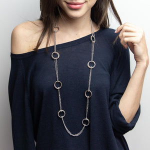 Two Tone Round Link Necklace Long - Mimmic Fashion Jewelry
