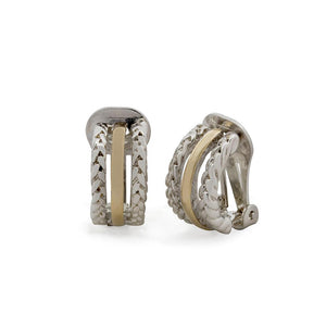 Two Tone Three Row Braided Hoop Clip On Earrings - Mimmic Fashion Jewelry