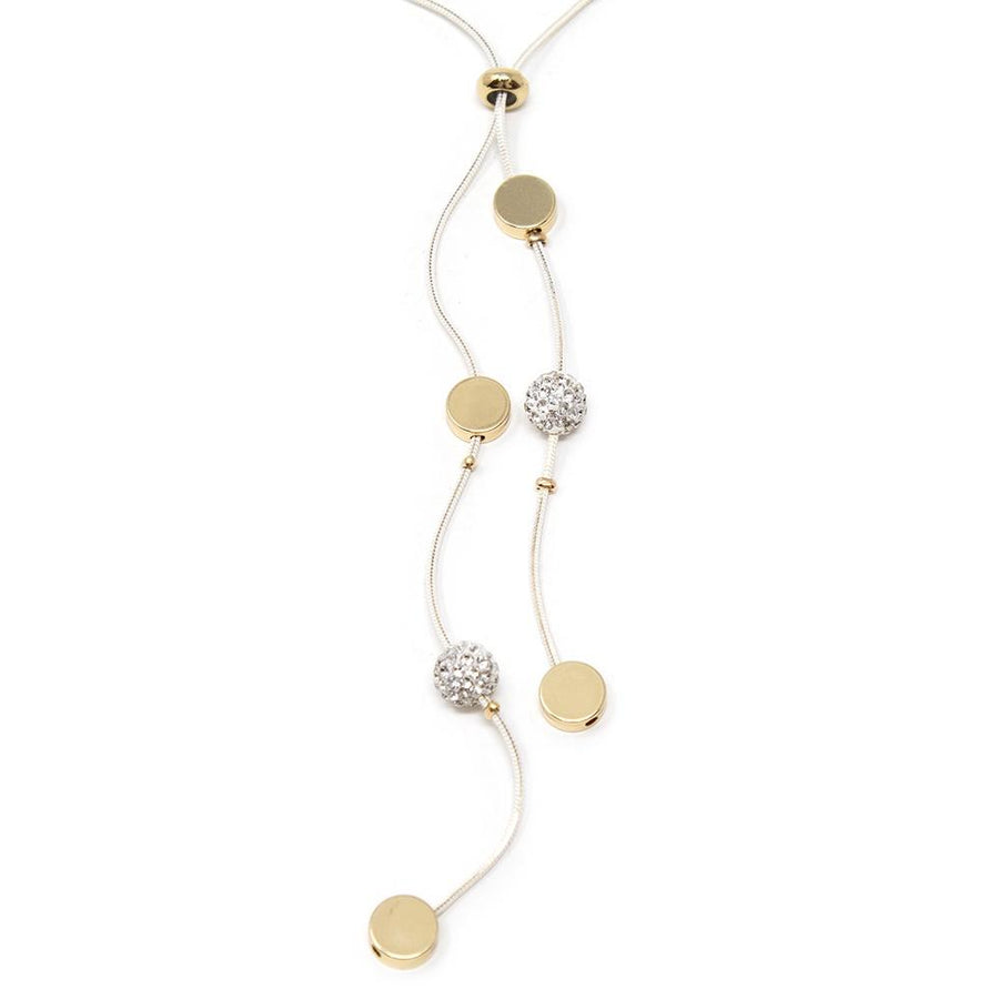 White Crystal Ball Slider Necklace Gold Tone - Mimmic Fashion Jewelry